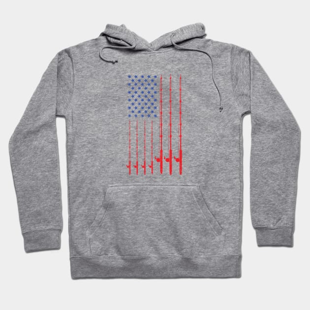 American Flag Fishing Poles Design Hoodie by TeeShirt_Expressive